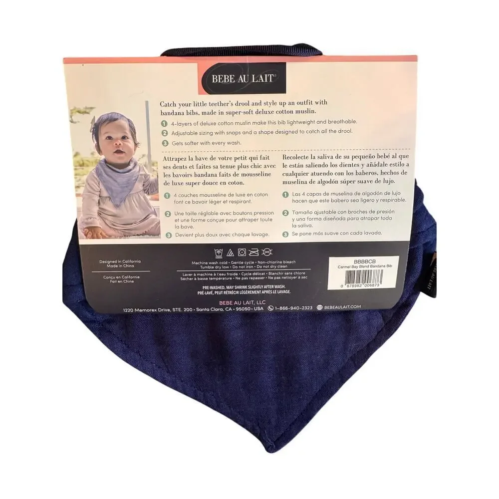 Bébé au Lait Muslin Bandana Bib Navy Blue Oh-So-Soft Drool Bib Baby
